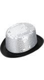 Pailletten hoge hoed zilver