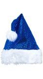 Pailletten kerstmuts blauw