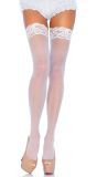 Plus size witte transparante nylon kousen met kanten top