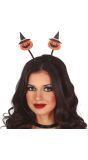 Pompoen met heksenhoed springveer haarband halloween