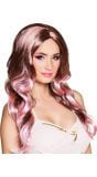 Pruik met roze highlights dames