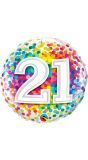 Regenboog confetti 21 jaar folieballon