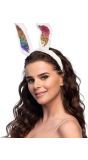 Regenboog pailletten bunny oren haarband