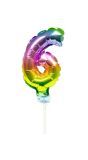 Regenboog taart topper cijfer 6 folieballon