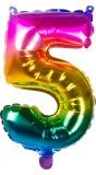 Regenboog XL folieballon cijfer 5