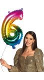 Regenboog XL folieballon cijfer 6