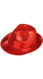 Rode vierkante pailletten hoed