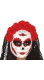 Rood Día de Muertos masker met sluier