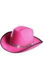 Roze cowgirlhoed met strass band