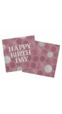 Servetten glossy happy birthday roze 20 stuks