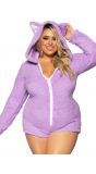 Sexy plus size paarse kat fleece outfit dames