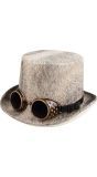 Steampunk hoed beige met bril