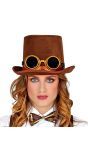 Steampunk hoed met bril bruin