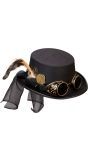 Steampunk hoed met klokwerk en bril