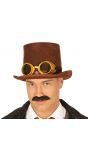 Steampunk hoge hoed met bril bruin