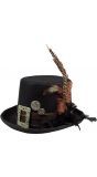 Steampunk hoge hoed met veer
