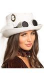 Steampunk witte bruidshoed met sluier