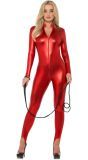 Strakke rode lederlook catsuit