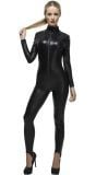 Strakke zwarte lederlook catsuit