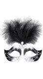 Venetiaans oogmasker met veren zwart wit
