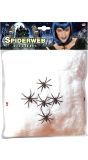 Wit halloween spinnenweb met 5 spinnen