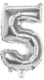 Zilveren XL folieballon cijfer 5
