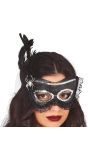 Zwart oogmasker met veer en spin