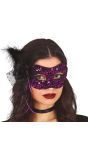 Zwart paars pailletten oogmasker met bloem