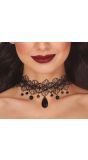 Zwarte edelsteen choker met bloemmotief
