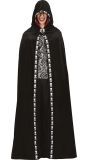 Zwarte fluwelen doodshoofd cape met capuchon 150 cm halloween