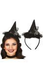 Zwarte heksenhoed haarband met spin halloween