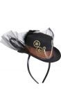 Zwarte steampunk haarband met mini hoed