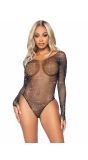 Zwarte visnetbodysuit met diamant dames