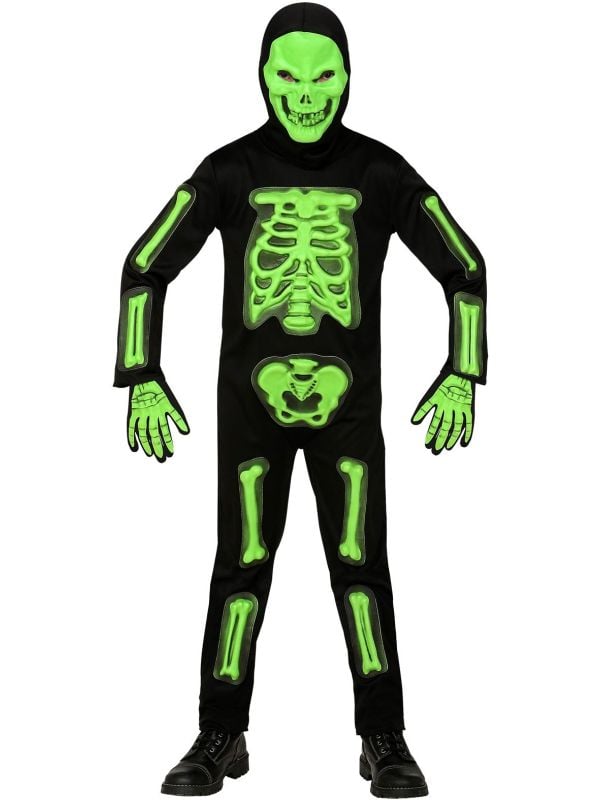 3D Glow in the Dark groen skelet outfit jongens