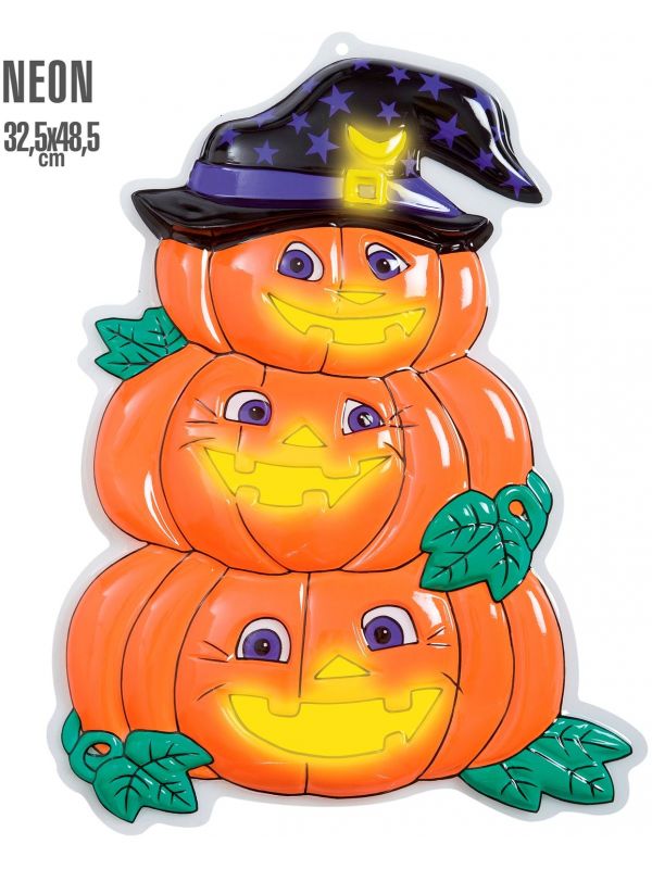 3D halloween neon pompoen trio met hoed