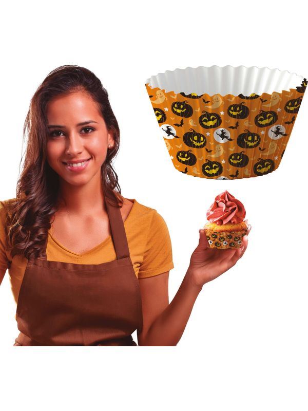 50 cupcake versiering wikkels oranje pompoen 5 cm halloween main product photo