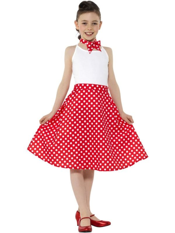 50s polka dot rok rood