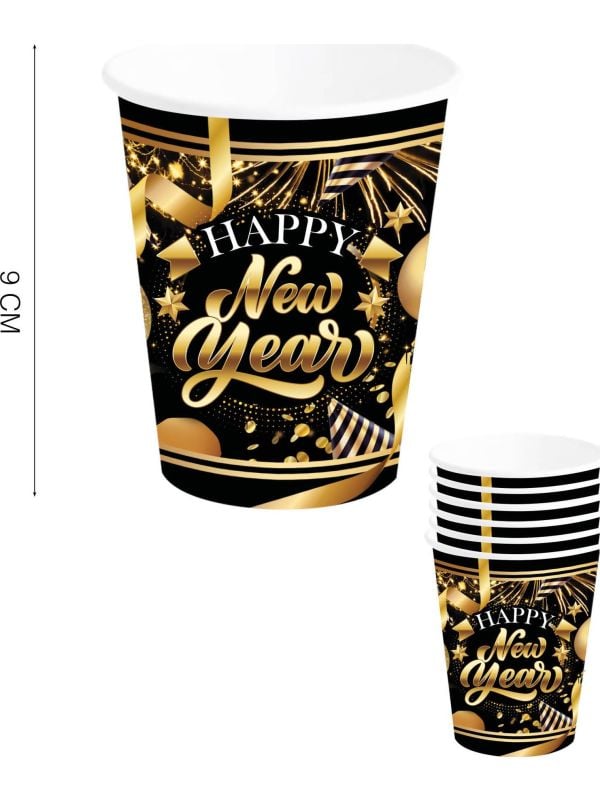 6 papieren drinkbekers Oud & Nieuw 240 ml