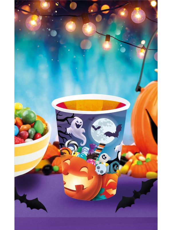 6 papieren drinkbekers vrolijke pompoen 240 ml halloween