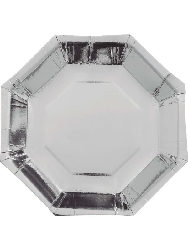 6 papieren eetborden zilver achthoekig main product photo