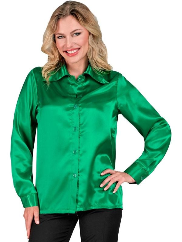 70s disco blouse satijn groen vrouwen