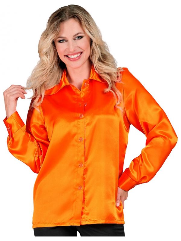 70s disco blouse satijn oranje vrouwen