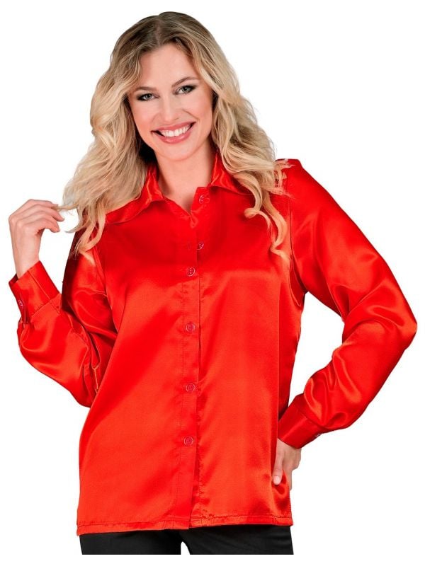 70s disco blouse satijn rood vrouwen