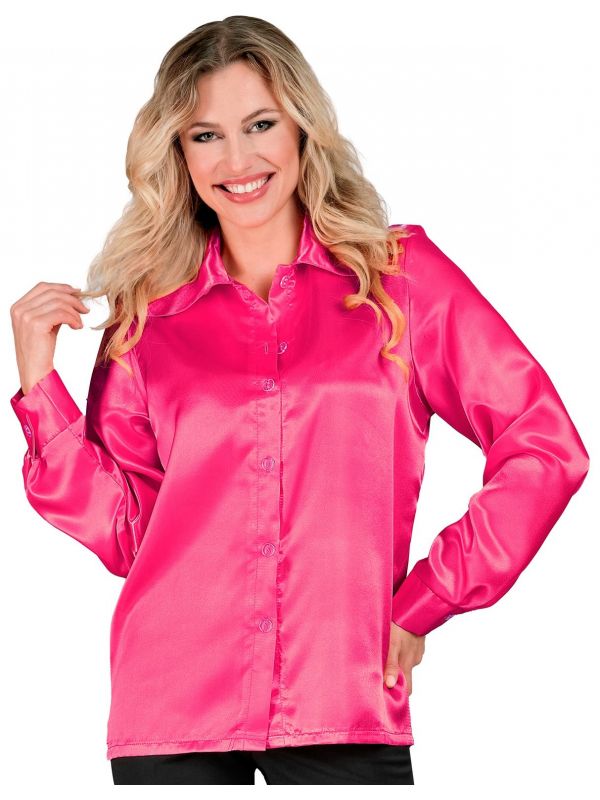 70s disco blouse satijn roze vrouwen