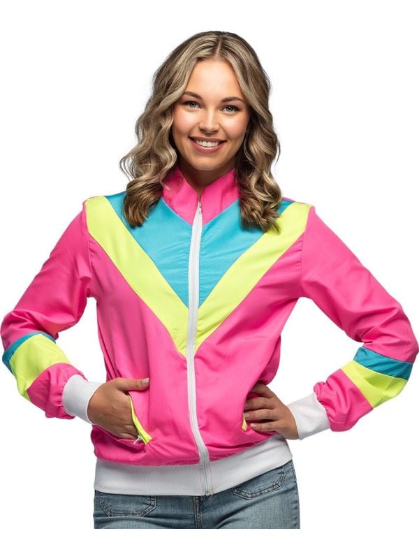 80's neon roze trainingsjasje dames