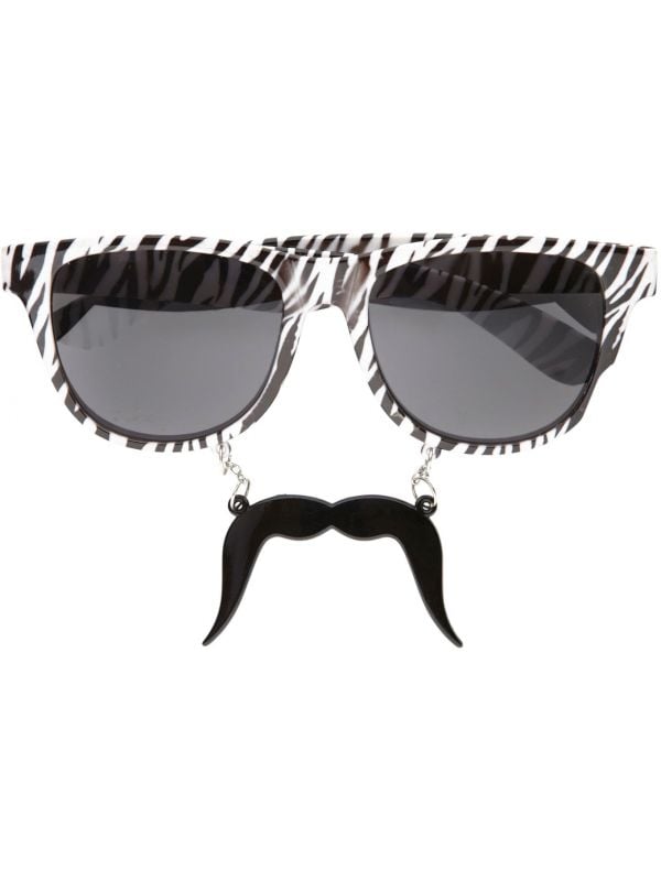 80s zebra print bril met snor