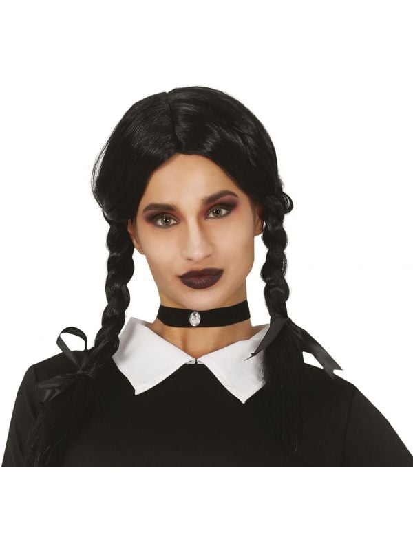 Addams Family zwarte pruik meisje