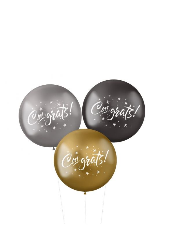 Ballonnen XL congrats zilver goud zwart