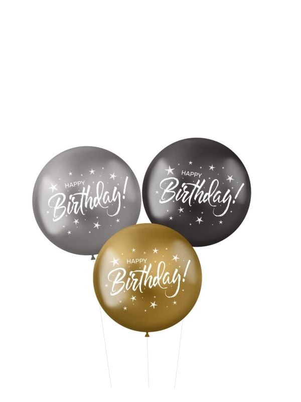 Ballonnen XL happy Birthday zilver goud zwart