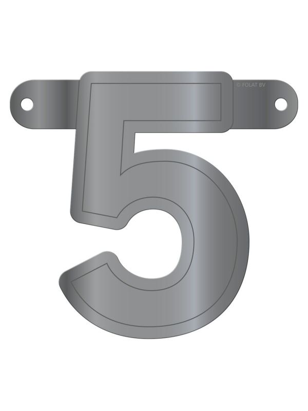 Banner cijfer 5 metallic zilver main product photo